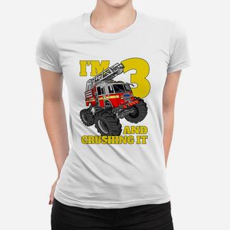 Kids Monster Fire Truck 3Rd Birthday Boy Toddler 3 Firefighter Women T-shirt | Crazezy DE