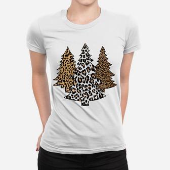 Leopard Christmas Trees Cheetah Animal Print Holiday Sweatshirt Women T-shirt | Crazezy