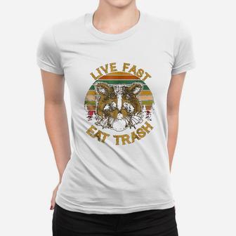 Live Fast Eat Funny Raccoon Camping Vintage Women T-shirt | Crazezy CA