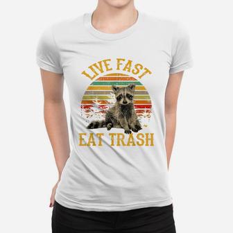 Live Fast Eat Trash Funny Raccoon Camping Vintage Women T-shirt | Crazezy CA