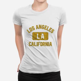Los Angeles La California Gym Style Distressed Amber Print Women T-shirt | Crazezy CA