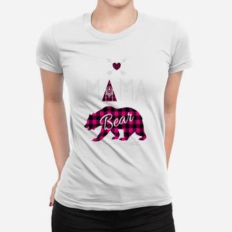 Mama Bear Pink Buffalo Plaid Family Christmas Camping Women T-shirt | Crazezy UK