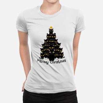 Meowy Cat Christmas Tree Shirt Men Women Tee Plus Size Women T-shirt | Crazezy UK