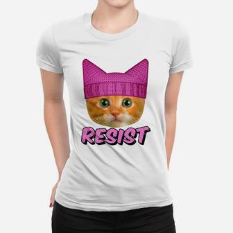 Resist Pink Cat Hat T-Shirt Orange Ginger Cat Shirt Feminist Women T-shirt | Crazezy