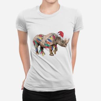 Santa Rhino Christmas Lights Rhino Lover Christmas Gift Women T-shirt | Crazezy
