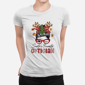Santa's Favorite Optician Christmas Funny Messy Bun Xmas Women T-shirt | Crazezy CA