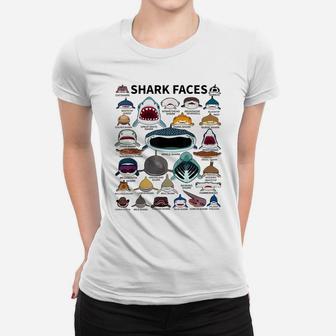 Shark Faces - Type Of Shark - Shark Faces Of All Kinds Women T-shirt | Crazezy