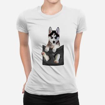Siberian Husky In Pocket Puppy T Shirt Women T-shirt | Crazezy
