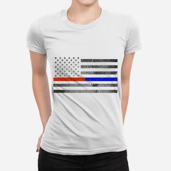 Thin Red Blue Line Flag Firefighter Police Sweatshirt Women T-shirt | Crazezy