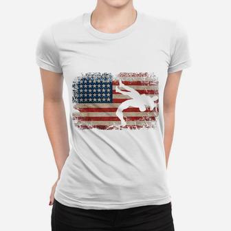 Usa Flag Wrestling American Flag Wrestling Wrestle Gift Women T-shirt | Crazezy