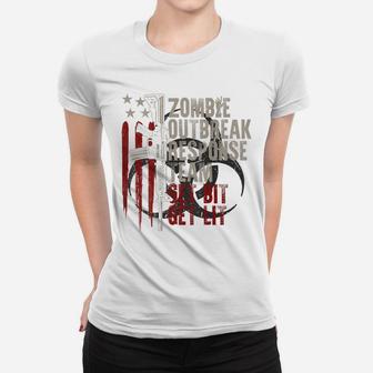 Usa Flag Zombie Outbreak Response Team Get Bit On Back Women T-shirt | Crazezy