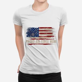 Vintage Proud Air Force Mom American Flag Veteran Gift Women T-shirt | Crazezy