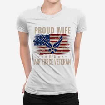 Vintage Proud Wife Of A Air Force Veteran American Flag Women T-shirt | Crazezy