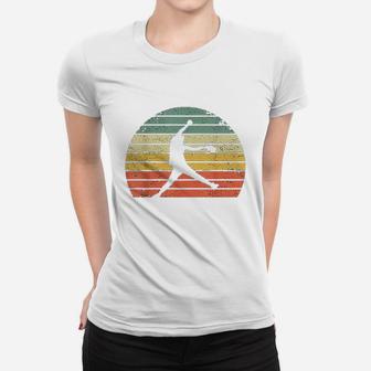 Vintage Softball Girl Pitching Silhouette Retro Sunset Women T-shirt | Crazezy