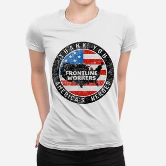 Vintage Thank You Frontline Workers America's Heroes Us Flag Women T-shirt | Crazezy