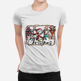 Western Country Farm Animals Cow Merry Christmas Cows Pigs Women T-shirt | Crazezy