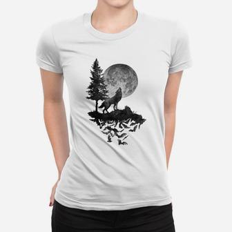 Wolf Shirt Full Moon Forest Howling Hunting Occult Gift Tees Women T-shirt | Crazezy DE