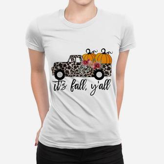 Womens Cute Thanksgiving Gift For Mom Pumpkin Vintage Leopard Truck Raglan Baseball Tee Women T-shirt | Crazezy