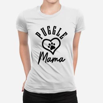 Womens Puggle Mama Heart Dog Paw Puggle Mom Women T-shirt | Crazezy