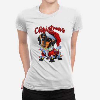 Xmas Lights Dachshund Dog Christmas Pajama Idea Women T-shirt | Crazezy