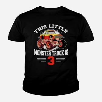 3Rd Birthday Little Monster Truck Is 3 Bday Gift Tee Youth T-shirt | Crazezy UK