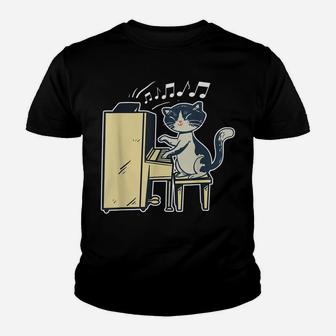 A Cute Cat Playing The Piano Funny Pianist Youth T-shirt | Crazezy AU