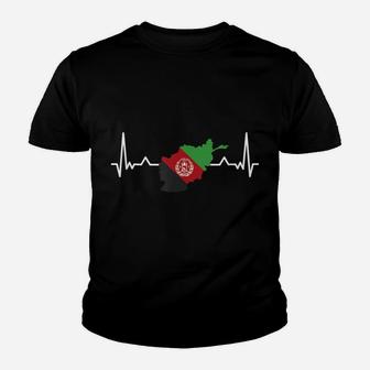 Afghan Flag Country Map Outline Heartbeat Afghanistan Youth T-shirt | Crazezy