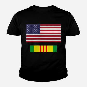 American Flag Above Vietnam Service Ribbon Youth T-shirt | Crazezy