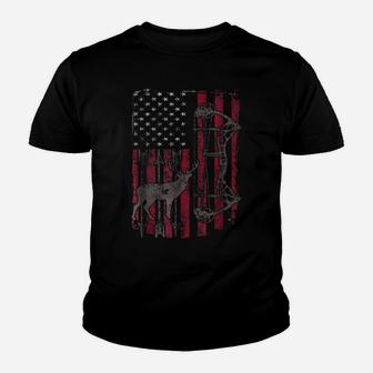 American Flag Deer Bow Hunting Patriotic Distressed Youth T-shirt | Crazezy