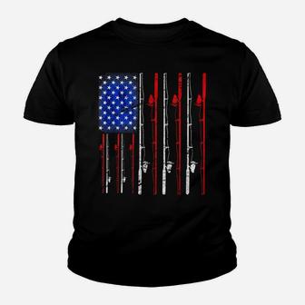 American Flag Fishing Rod Fishing Lover Youth T-shirt | Crazezy