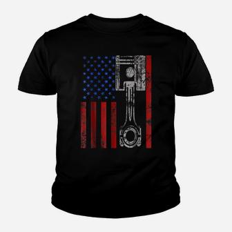 American Flag Piston Muscle Car Patriotic Vintage Youth T-shirt | Crazezy