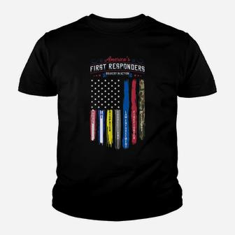 America's First Responders Flag Support American Heroes Youth T-shirt | Crazezy CA