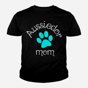Aussiedor Mom Blue Dog Paw Gift Youth T-shirt | Crazezy