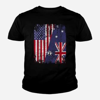 Australian Roots Tshirt | Half American Flag Australia Shirt Youth T-shirt | Crazezy