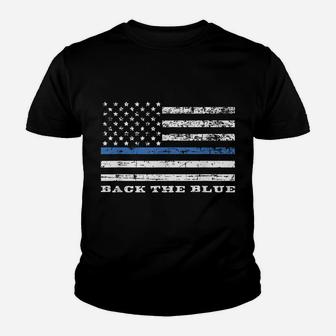 Back The Blue Thin Blue Line American Flag Police Support Youth T-shirt | Crazezy