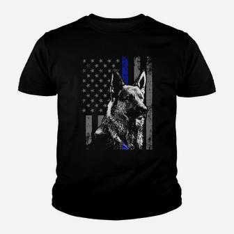 Back The Blue Thin Blue Line Flag K-9 German Shepherd Police Sweatshirt Youth T-shirt | Crazezy