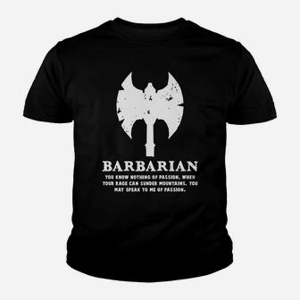 Barbarian Gamer D20 Dice Dungeon Dragons Gaming Gift Youth T-shirt | Crazezy