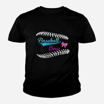 Baseball Gender Reveal Team Baseball Or Bow Party Team Youth T-shirt | Crazezy