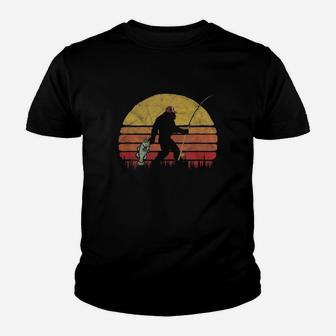 Bass Fishing Bigfoot In Trucker Hat Retro Youth T-shirt | Crazezy