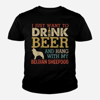 Belgian Sheepdog Dad Drink Beer Hang With Dog Funny Vintage Youth T-shirt | Crazezy UK