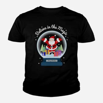Believe In The Magic Merry Christmas Santa Snow Globe Decor Youth T-shirt | Crazezy DE