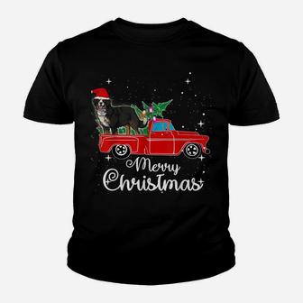 Bernese Mountain Dog Rides Red Truck Christmas Pajama Shirt Youth T-shirt | Crazezy
