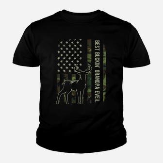Best Buckin' Grandpa Ever Camo American Flag Deer Hunting Sweatshirt Youth T-shirt | Crazezy DE
