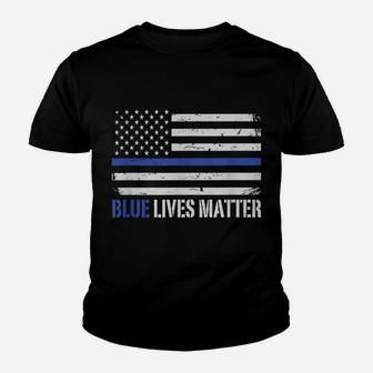 Blue Lives Matter Thin Blue Line American Flag Cop Youth T-shirt | Crazezy