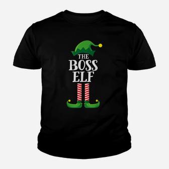 Boss Elf Matching Family Group Christmas Party Pajama Youth T-shirt | Crazezy