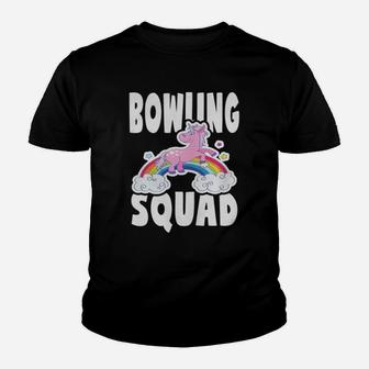 Bowling Squad Rainbow Unicorn Team Sports Party Youth T-shirt | Crazezy