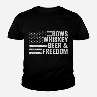 Bows Whiskey Beer And Freedom - Funny Bow Hunting Archery Youth T-shirt | Crazezy CA