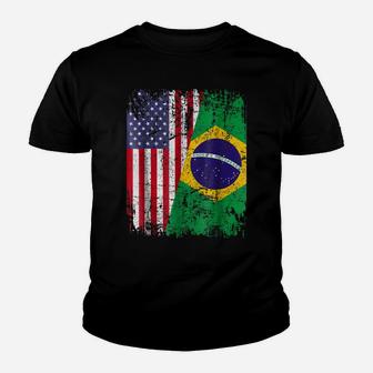 Brazilian Roots Tshirt | Half American Flag | Brazil Shirt Youth T-shirt | Crazezy