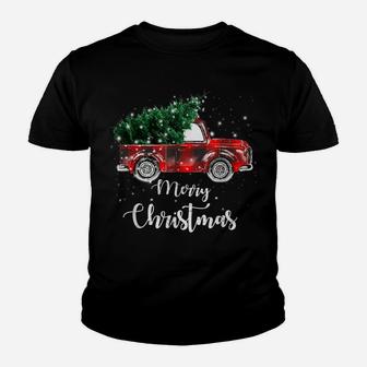 Buffalo Plaid Christmas Tree Red Truck Youth T-shirt | Crazezy