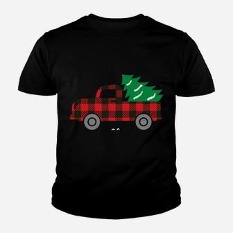 Buffalo Plaid Christmas Tree Red Truck Youth T-shirt | Crazezy